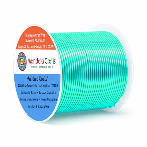 Image of Mandala Crafts 20 Gauge Turquoise Anodized Aluminum Craft Wire, 100 FT | Colored, Flexible, Bendable, for Bonsai, Armature, Sculpting, Wire Wrapping, Jewelry Making, Weather & Tarnish Resistant