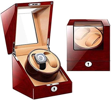 FENOKD Mechanical Watch Shaker Double Automatic Watch Winder Box Leather Pillows with Lock and Key Quiet Motor 4 Rotation Modes Piano Paint Brown