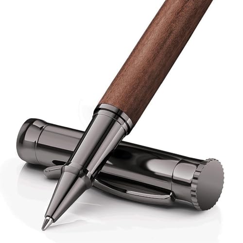 WEMATE Holz Tintenroller Set, inkl. 2 Ersatzminen - Schwarz & Blau, Rollerball für Linkshänder und Rechtshänder, Luxus Bürogeschenk, Eleganter Stift für Profis und Führungskräfte - Eiche