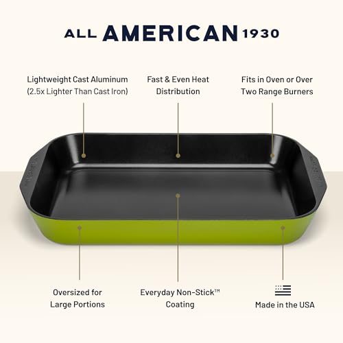 Image of All American 1930 - XL Roast Pan with Ceramic Non-Stick Coating - Kelp - Durable & PFAS Free - Designed to Transition from Stovetop to Oven - Made in the USA