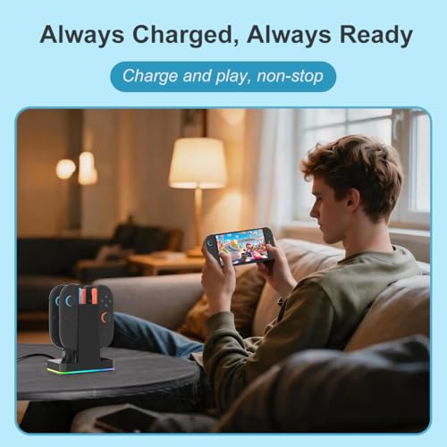 Image of PURBHE Switch 2 JoyCon Charging Dock for Nintendo Switch Controller Charger, Accessories for Nintendo 1 /2 Charging Station with RGB Light - 4 in 1 Charge Switch 2 with 60cm USB- C Power Cord