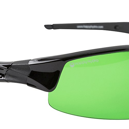 Happy Hydro LED Grow Room Glasses - Green Lens for Protection from LED Lighting - UV Blocking Wrap Around Design