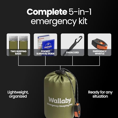 Wallaby Emergency Mylar Sleeping Bags, Survival Bivy Sack, Whistle Bundle miniatura 5