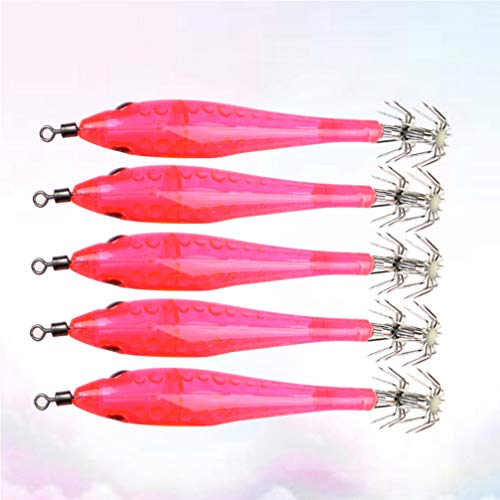 FAVOMOTO 5 Peças Luminosas de Lula Ganchos de Plástico Brilho No Escuro Iscas de Pesca Iscas Anzóis