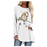 Longshirt Damen Weihnachten Langarm Weihnachtspullover Tunika Große Größen Lange Oberteile Bedruckte Longbluse Longpullover T Shirt Casual Lose Elegant Pullover Bluse Sweatshirt Langarmshirt Hemd Tops