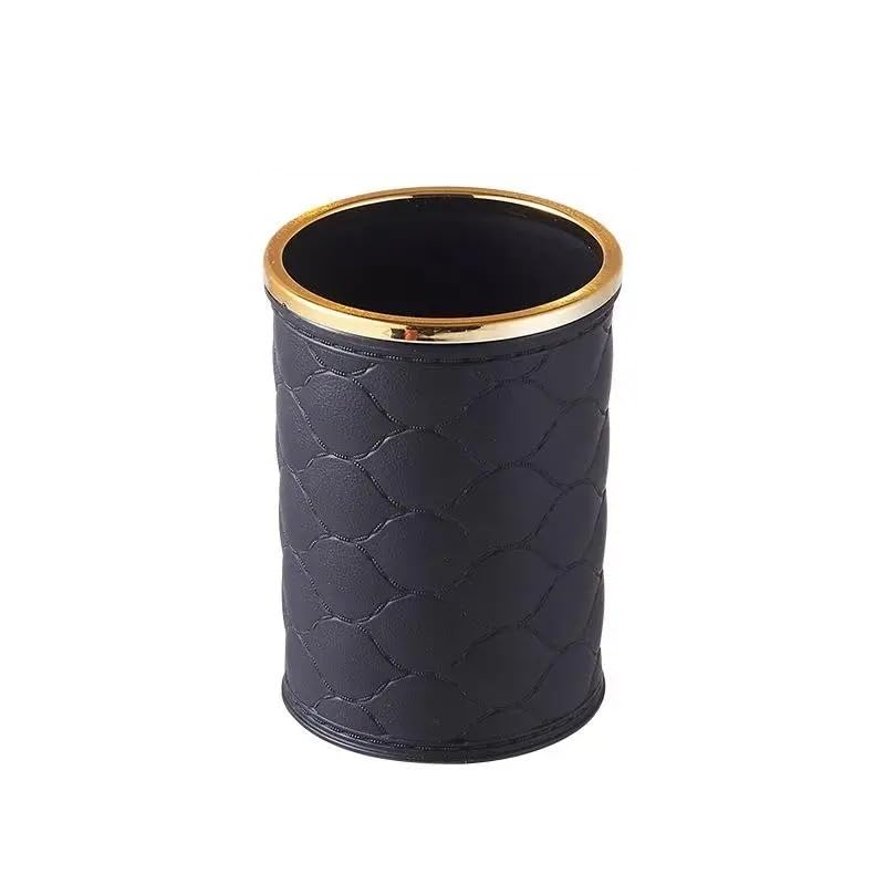 Stylish Pen Holder Pen stand For Office Table Stylish Round Desk Organizer Multipurpose Tumbler Mug with Golden Top Ring (Black)