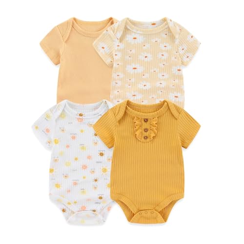 Image of Falianni 4-Pack Short Sleeve Baby Boy Girl Rompers Cartoon New born Unisex 0-12M Infant Clothes