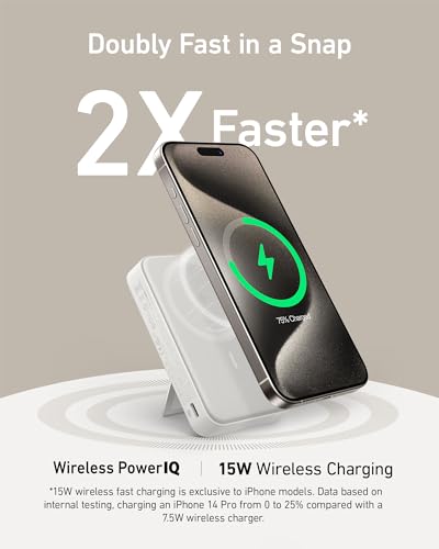 Image of Anker MagGo Power Bank, Qi2 Certified 15W Ultra-Fast MagSafe-Compatible Portable Charger, 10,000mAh Battery Pack with Smart Display & Foldable Stand, for iPhone 15 /14 /13 Only (USB-C Cable Included)