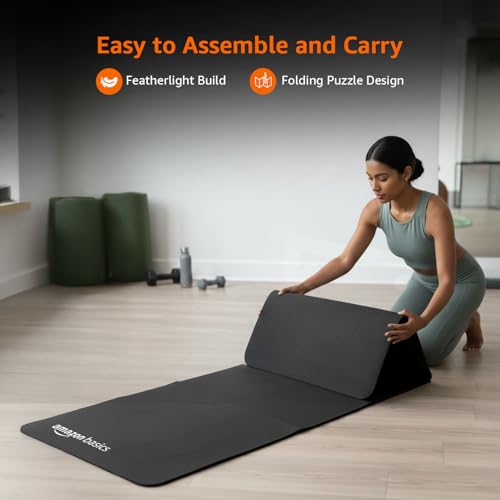 Image of Amazon Basics Portable Folding Exercise Gym Mat | 7 mm Thickness | High-Density TPE | Lightweight, Sweat-Resistant, Lightweight & Durable | Gymnastics, Yoga & Pilates | for Home & Gym | Black