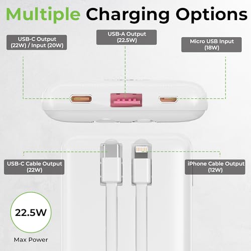 Image of UltraProlink Power Bank 10000mah Fast Charging|22.5W QC-PD -PPS Fast Charging Battery Bank|with USB-C & iPhone Cable|Digital Display|Power Bank for Tablets & Smartphones|Juice-Up Slim|UM1330