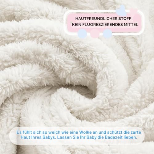 HAGOT Kapuzenhandtuch für Babys, 80x80 cm, Baby Bath Towel, Babybadetuch aus Korallenvliesfür, Babys Neugeborene, Weiß – Ansicht 5