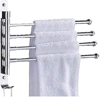 Swivel Towel Rail Chrome Stainless Steel Wall Mounted Towel Rack Holder with 4 Swivel Bars 180° Rotation Swing Towel Holder for Kitchen, Bathroom, Toilet Silver