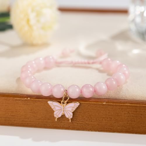 Girls Birthday Gifts Butterfly Bracelets Gift Box,for Daughter Granddaughter Friends Niece Teens Natural Stone Bead Bracelets 6