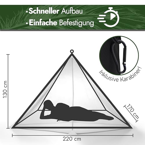 VON STEINEICH® Moskitonetz [Reise] Handliches Reise Moskitonetz | 220cm x 170cm | Super leichtes Reise Mückennetz in praktischer Reisetasche | Perfekt für Wandern, Camping und Urlaub | Mückennetz Bett