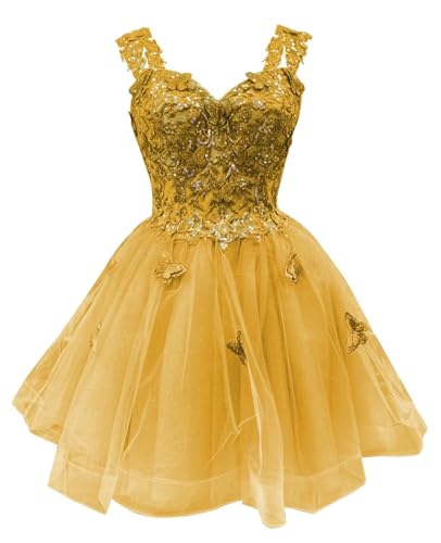 Image of Youjiayi 3D Butterfly Short Homecoming Dresses for Teens Off Shoulder DAMA Dresses for Quinceanera Glitter Sequin Prom Dress