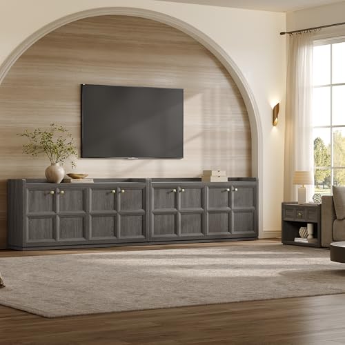 SICOTAS 4-Door Buffet Cabinet - Large Sideboard with Storage & Adjustable Shelves, Modern Credenza Accent Coffee Bar Console Table for Living Room, Kitchen, Entryway, Hallway, Dark Gray Oak, 2 PCS