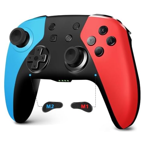 AceGamer 【Upgraded】 Wireless Controller for Nintendo Switch/Lite/OLED/Windows, [No Drifting] Hall Effect Joystick for Nintendo Switch Controllers with Wake Up/Turbo/Vibration/Back Buttons (Red-Blue) Cover