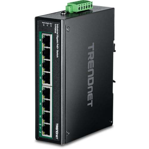 TRENDnet TI-PG80B Interruttore industriale Gigabit PoE+ su guida DIN a 8 porte (24-56V)