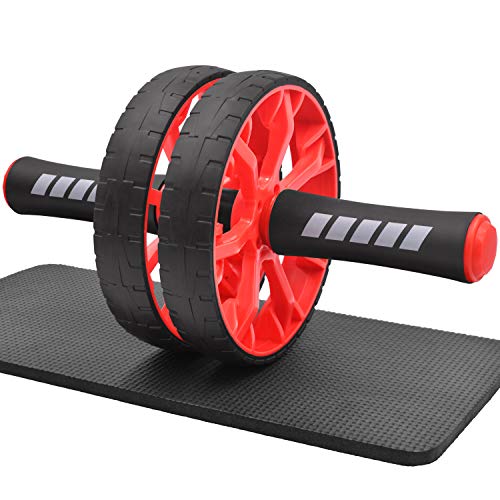 FEELCAT 腹筋ローラー 静音 アブローラー スリムトレーナー アブホイール 上半身筋トレ 膝保護マット付き 耐荷重200kg (新版FR027-レッド)