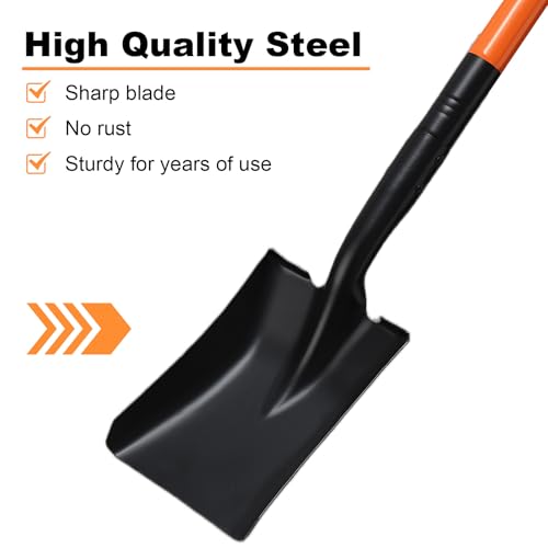 Small Square Shovel 43.3Inches Small Shovel with Metal Handle Garden Tool for Camping Farming Gardening Digging, Orange - Image 4