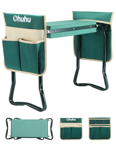 Ohuhu Garden Kneeler and Seat Heavy Duty, Upgraded Gardening Stool with Thicker and Wider EVA Foam Kneeling Pad Foldable Garden Bench with 2 Large Tools Pouches, Christmas Gardening Gifts for Seniors