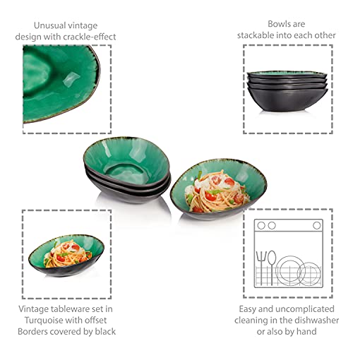 Sänger | Pasta Bowl Set Palm Beach - 4-Piece Stoneware Dish Set – 40.58Oz Farmhouse Cereal Bowls - Expandable, Special And Family Dinner, Everyday And Outdoor Use - Dinner, Breakfast Bowl Set #TOP3