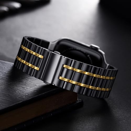 Image of Bestig Compatible with Apple Watch Bands for Men Women 40mm 38mm 41mm 42mm Series 11 10,Premium Solid Stainless Steel Metal Business Wristband Strap for iWatch Series 10 9 8 7 6 SE 5 4 3 2 1,BlackGold