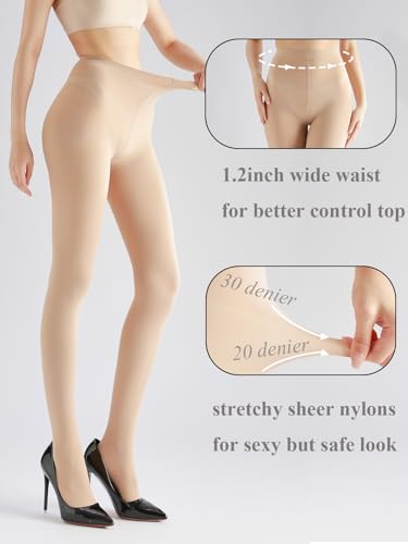 2 Pairs Women's Sheer Tights, 20D High Waist Thin Tights Control Top Pantyhose Ultra Sheer Silky Nylons for Women2