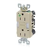 Leviton 15A-125V Hospital Grade Tamper-Resistant Guide Light Duplex Self-Test GFCI Receptacle, 15-Amp, GFNL1-HGI, Ivory