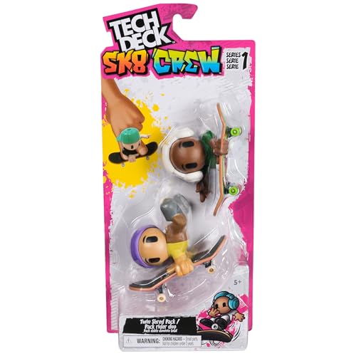 Tech Deck Sk8 Crew, 2 Exclusive Fingerboards with Assist Figures, Customizable Collectible Mini Skateboards, Toys for Kids Ages 5+ (Styles May Vary)