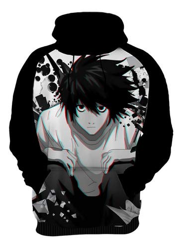 Blusa De Moletom Personalizada Death Note Anime L Kira Hd 06 Tamanho:M;Cor:Preto