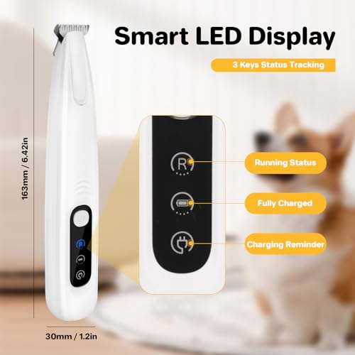 ETACCU Pfotentrimmer für Hunde mit LED-Licht & Wiederaufladbar - Leise Hundepfoten Trimmer, Pfoten Rasierer für Hunde–Kabellose Schermaschine für Pfoten, Augen, Ohren, Gesicht (Weiß)