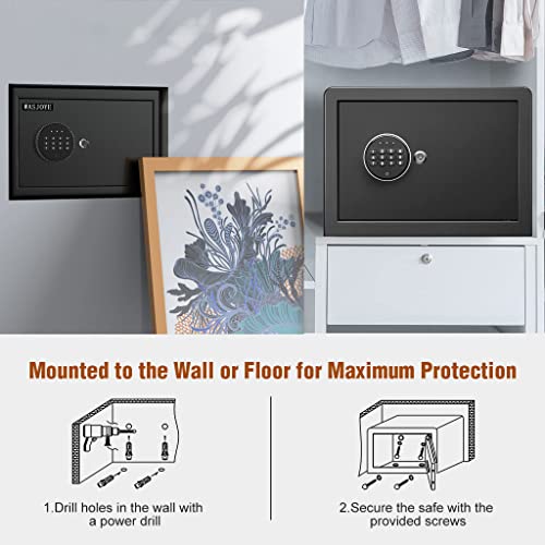 "Protect Your Valuables: Get the WASJOYE Fireproof Safe for Your Home, Office & Business - Secure Storage for Money, Jewelry, Documents & Passport - Digital Keypad with Safety Key Lock - Compact Size (13.78 x 9.84 x 9.84 inches)"