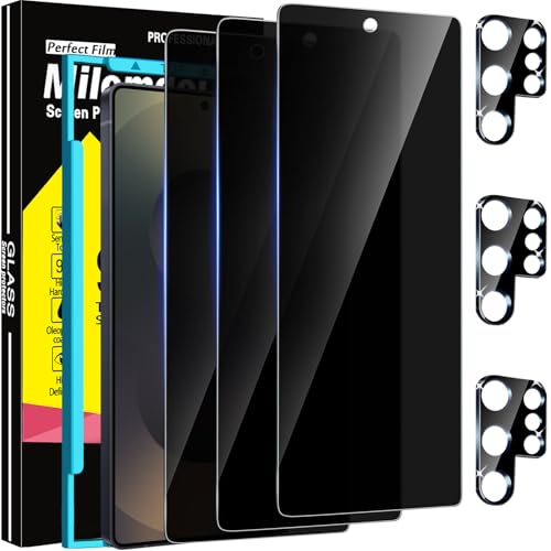 Milomdoi 3 Pack Privacy Screen Protector for Samsung Galaxy S25 Ultra Tempered Glass with 3 Pack Camera Lens Protector Ultra 9H Accessories [Support Fingerprint Unlock] Black