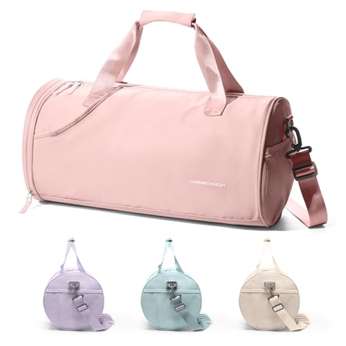 Image of Pink Gym Bag for Women & Men with Wet & Shoe Compartment, Small Duffle Bag for Travel, Sport, Gym, Workout, Overnight, Weekender, Carry-on