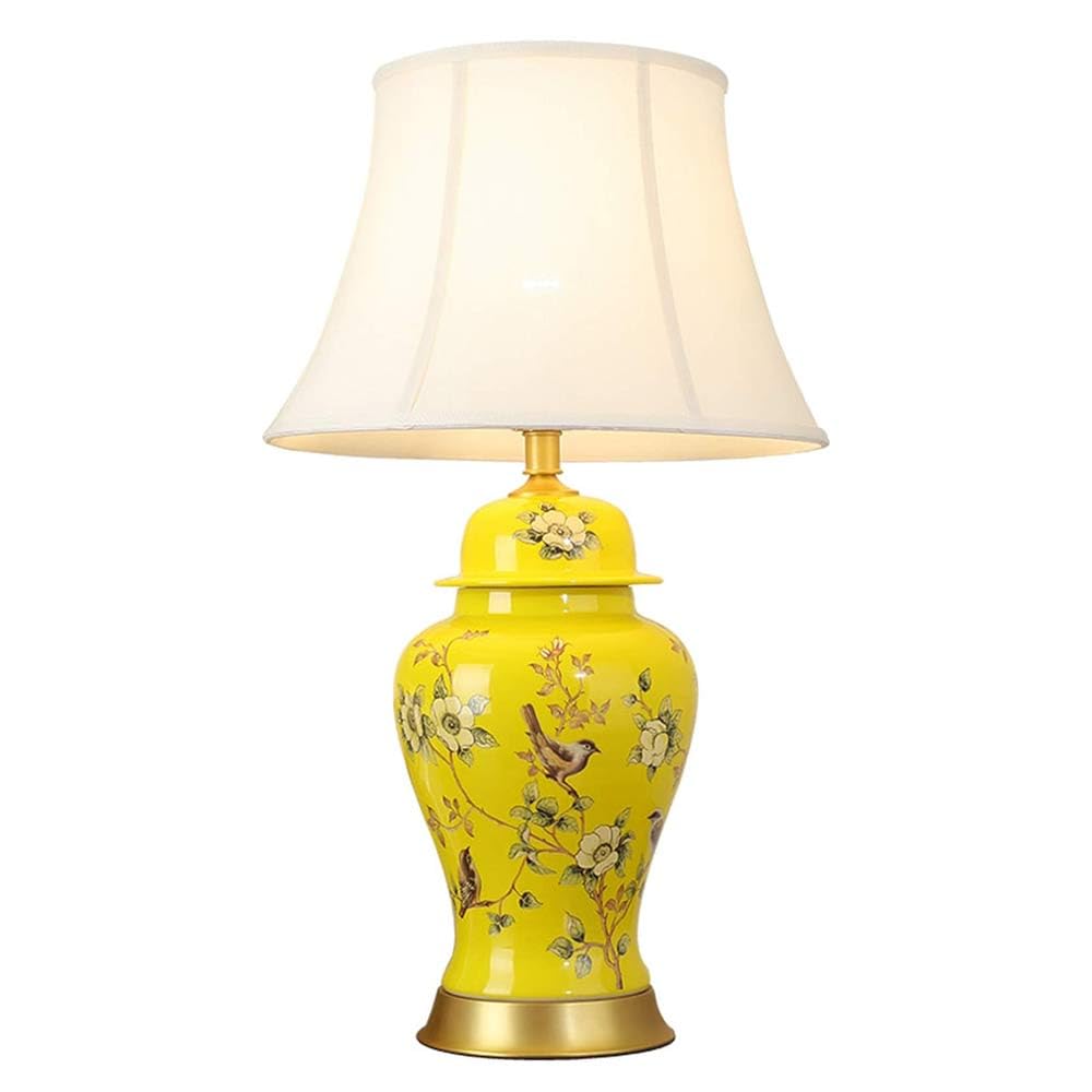 SGKOMN Traditional Chinoiserie Bedroom Bedside Lamp Hand Painted Flower&Bird Ceramic Table Lamps For Bedside&Foyer&Studio Desk Lamp Glazed Ceramic Table Lamp-1