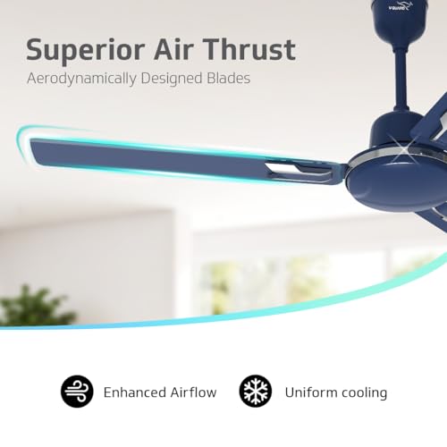 Image of V-Guard Pace Art Bz Ceiling Fan For Home | BEE 1 Star Rating | Decorative Trims | 370 RPM | 2-Year Coverage | 1200 mm (Royal Blue)