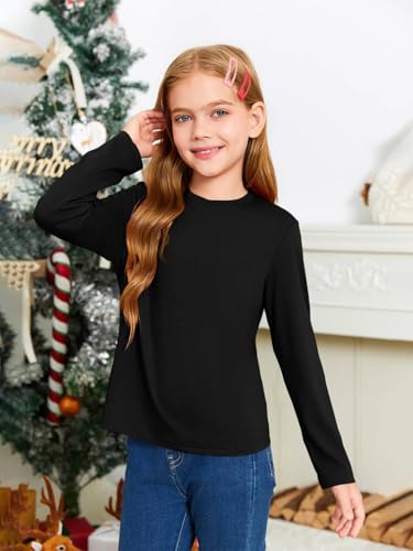 Haloumoning Girls Long Sleeve T Shirts Kids Fall Tops Crewneck Basic Tees 5-14Y4