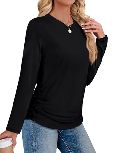 SAMPEEL Long Sleeve Shirts for Women Ruched Fall Tops Crew Neck T Shirts Fashion Clothing 20254