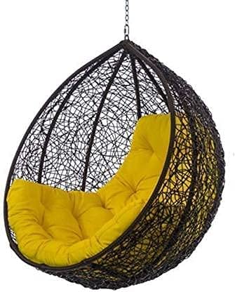 Hammock Swing Chair Without Stand for Home, Hanging Swings for Indoor, Outdoor, Home, Patio, Yard, Balcony, Garden (Black Swing with Yellow Cushion)