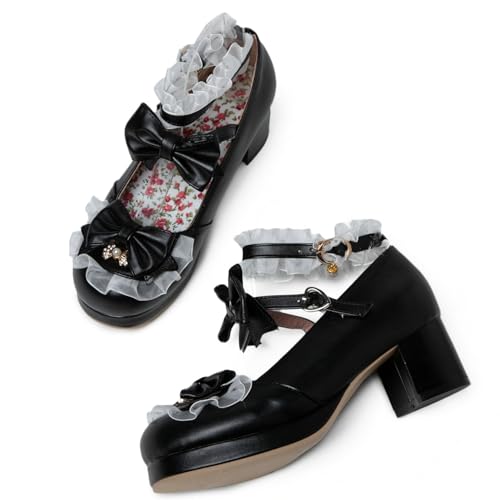 Women Cute Lolita Shoes Platform Mary Janes Kawaii Strappy Ankle Strap Sweet Pumps Lace Cross Tied Dress Pumps3
