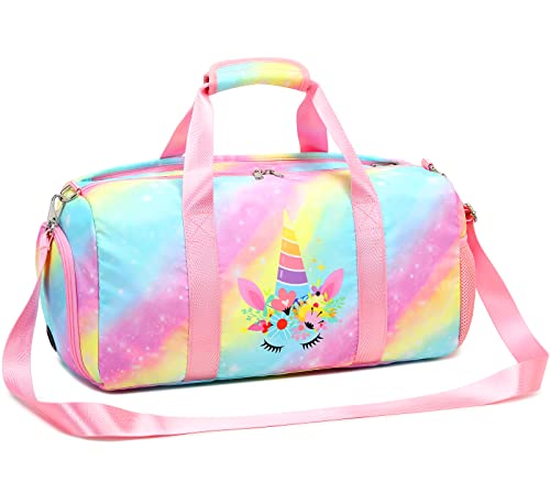 Vanwilit Sac de sport pour filles et enfants avec compartiment à chaussures et séparation étanche, rose, sac de nuit pour enfants Cover