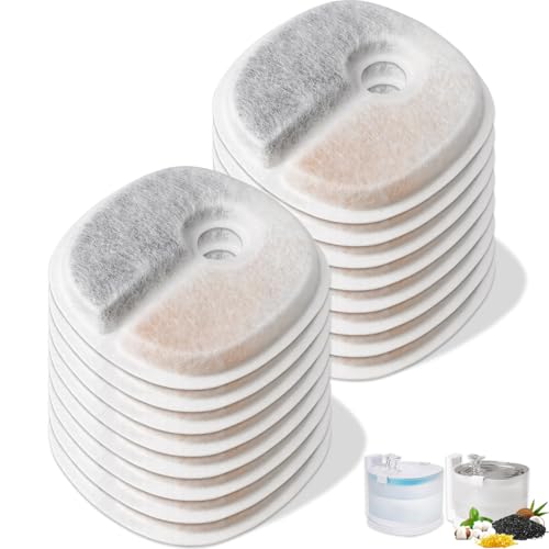 16 Pack Replacement Filters for E1 / E1+ Pumpless Cat Water Fountain (2 L / 67 oz) Pet Water Fountain Filter with Activated Carbon & Ion Exchange Resin