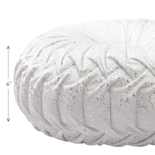Image of EUCIOR Round Throw Pillows,White and Silver Throw Pillows,White Decorative Pillow,Pumpkin Pleated Handmade Round Velvet Decorative Pillow for Sofa Bedroom Livingroom