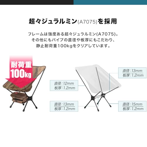 FIELDOOR ポータブルコンパクト アウトドアチェア ローバック の商品画像 6