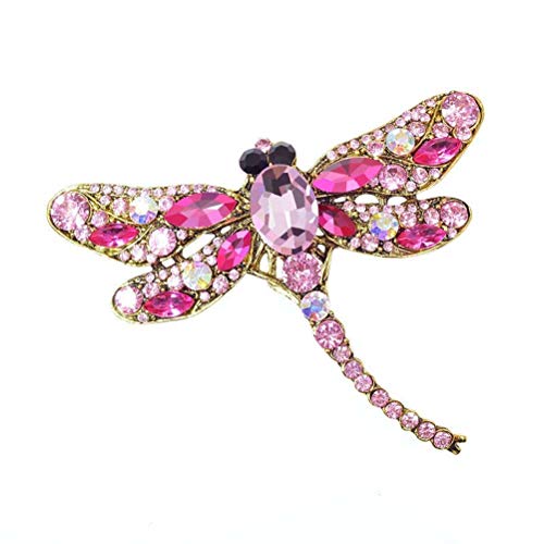 Grande broche d'insecte libellule vintage en cristal pour robe et veste
