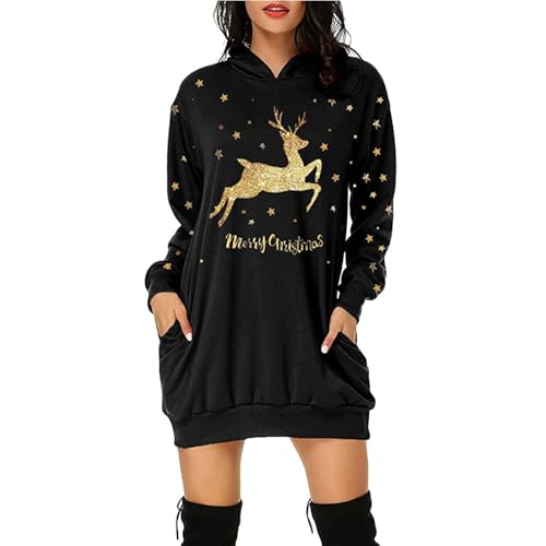 Weihnachtskleid Damen Weihnachtsoutfit Minikleid Christmas Hoodie Weihnachts Weihnachtskleidung Kleid Weihnachten Kapuzenpullover Weihnachtskostüm...