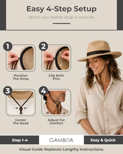 Image of Gamboa 100% Leather Hat Chin Strap for Men and Women Removable Hat Chin Cord for Cowboy and Sun Hats