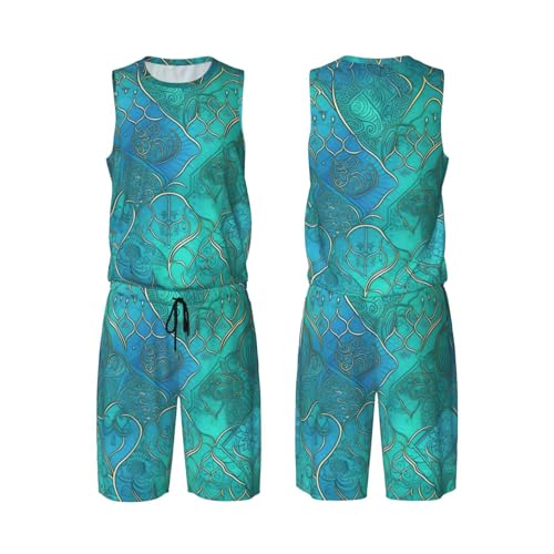 Maillot de basket-ball léger homme sans manches short turquoise 2 pièces