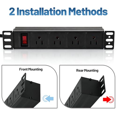 NodeQore 10 inch Rack PDU, 4 tomas traseras, protección contra sobrecarga de 15A y supresor de picos de 1020J, montaje en rack 1U para gabinetes y racks de 10'' mini servidor, cable de 1.83 m miniatura 6